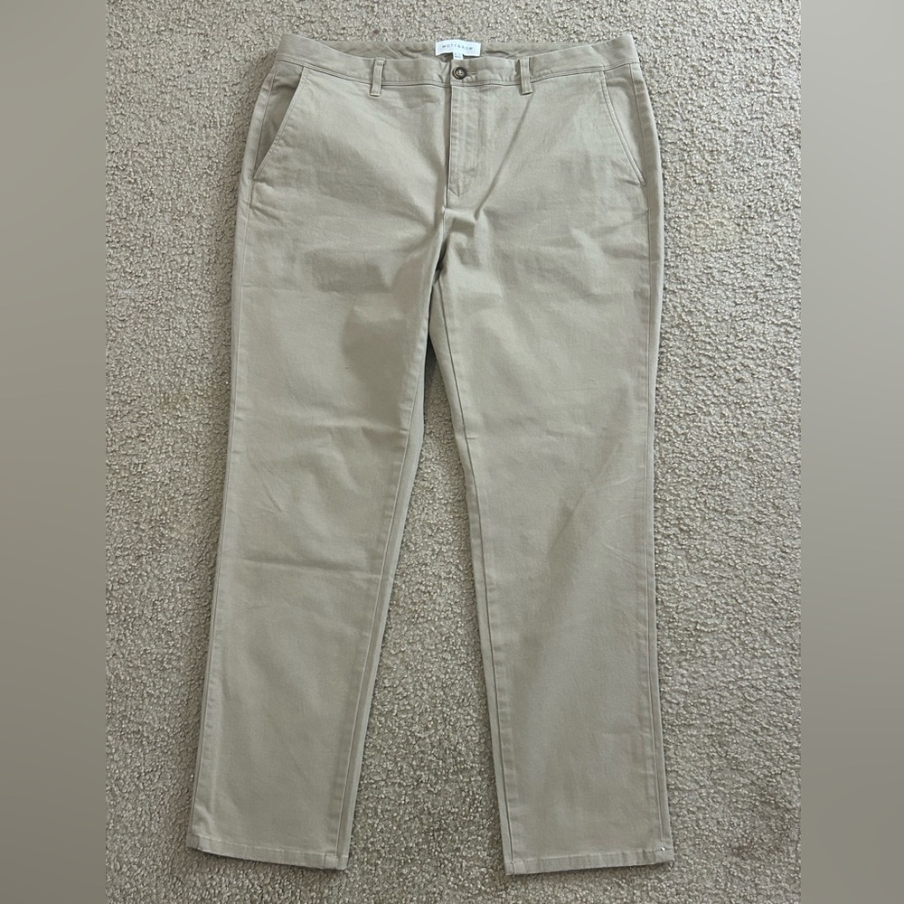 Mott and Bow Pants Mens 36x30 Twill Chino Cotton Flat Front Charles Khaki - Picture 8 of 8